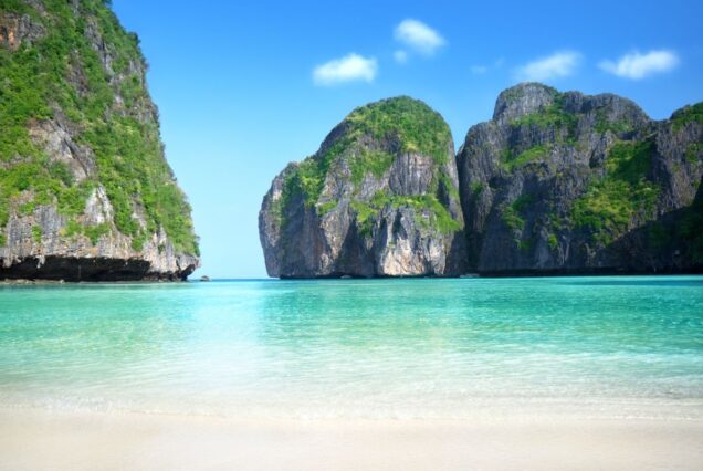 A lazy Maya Bay Khai  Phi Phi Island. speedboat